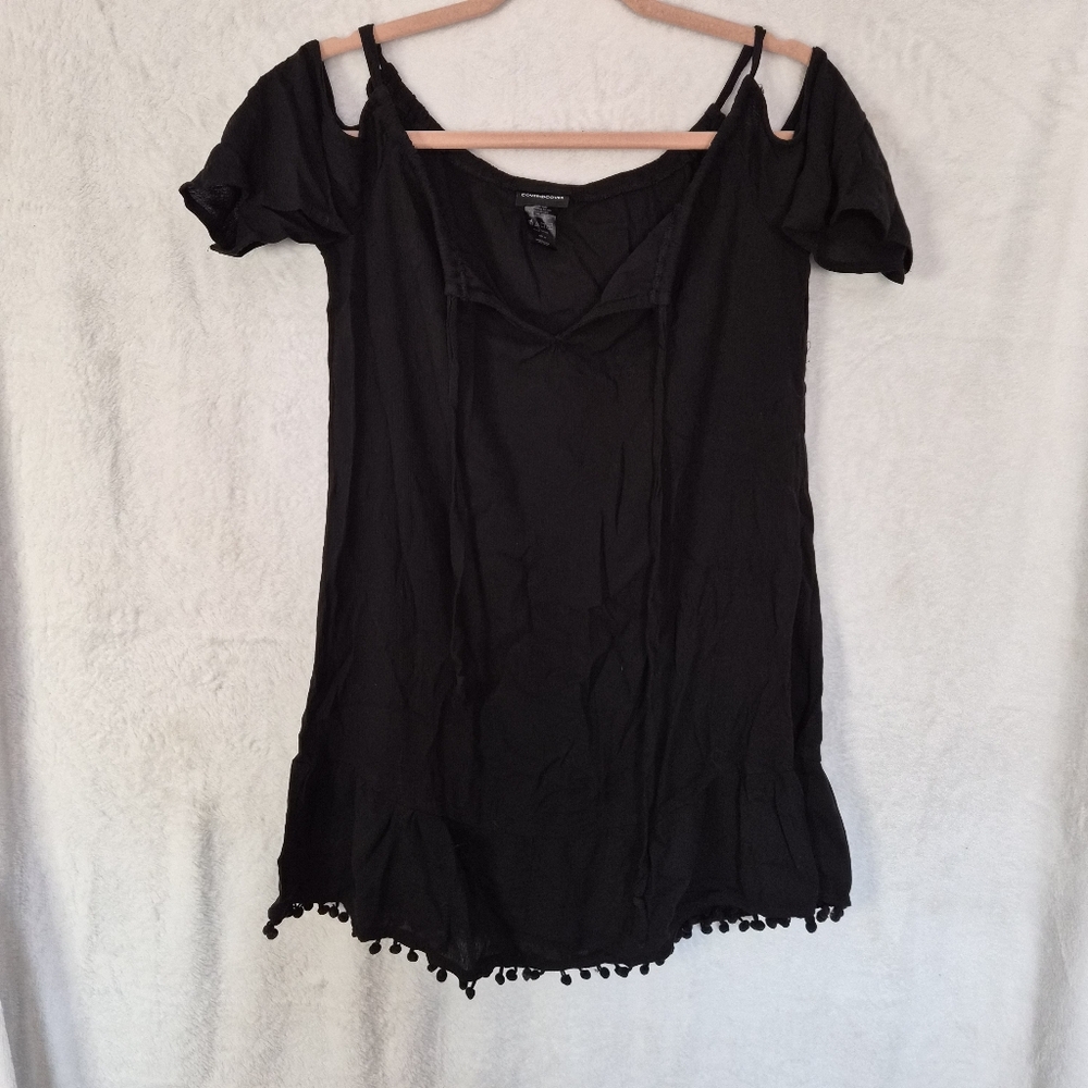 Cover 2 Cover Black Mini Dress with Pom-Pom Hem.